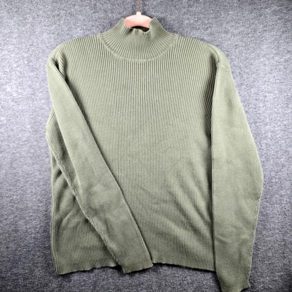 J Crew Women L Olive Green Pullover‎ Sweater Mock Neckline Mediumweight